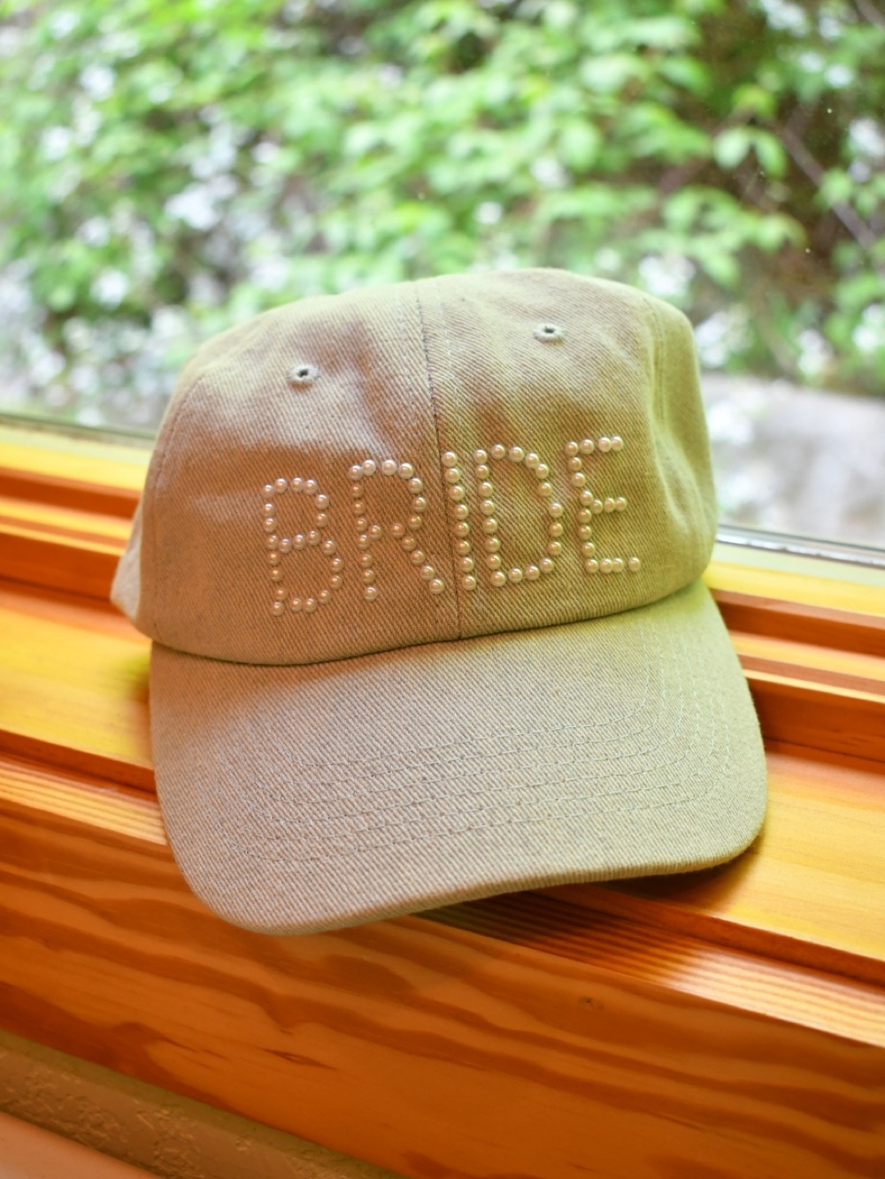 Pearl-Embellished 'BRIDE' Baseball Cap - Cream